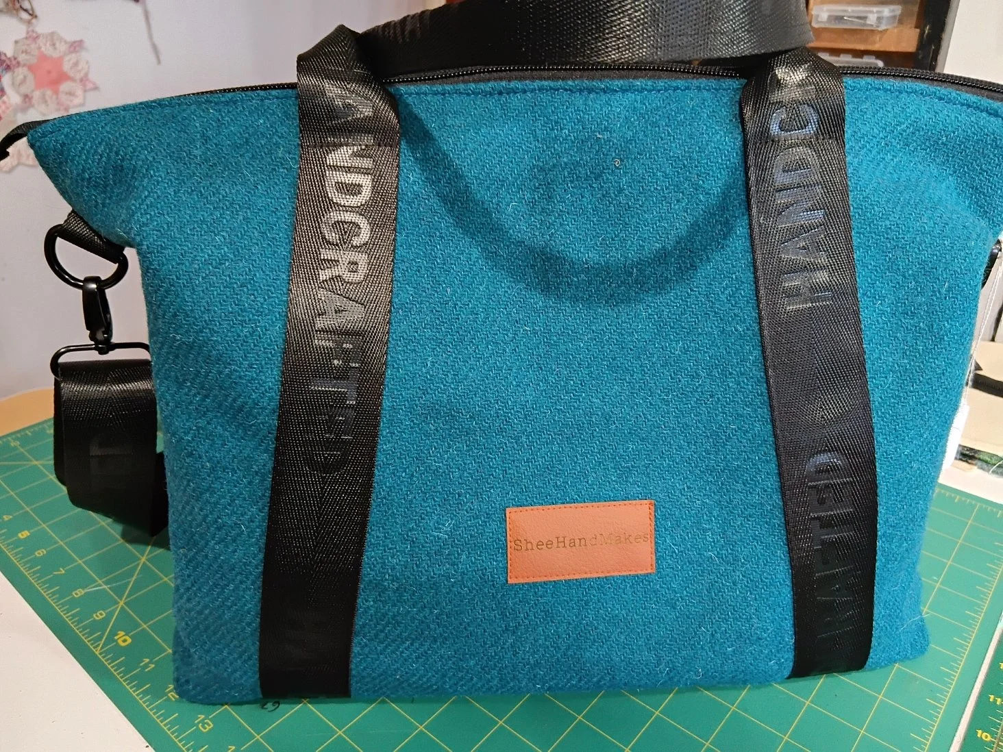 Large Harris Tweed® Tote Bag - Turquoise Blue