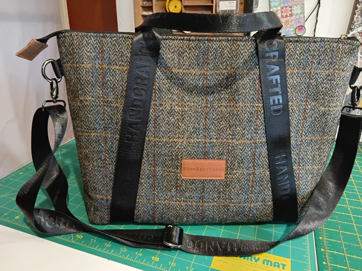 Large Harris Tweed® Tote Bag - Black Herringbone