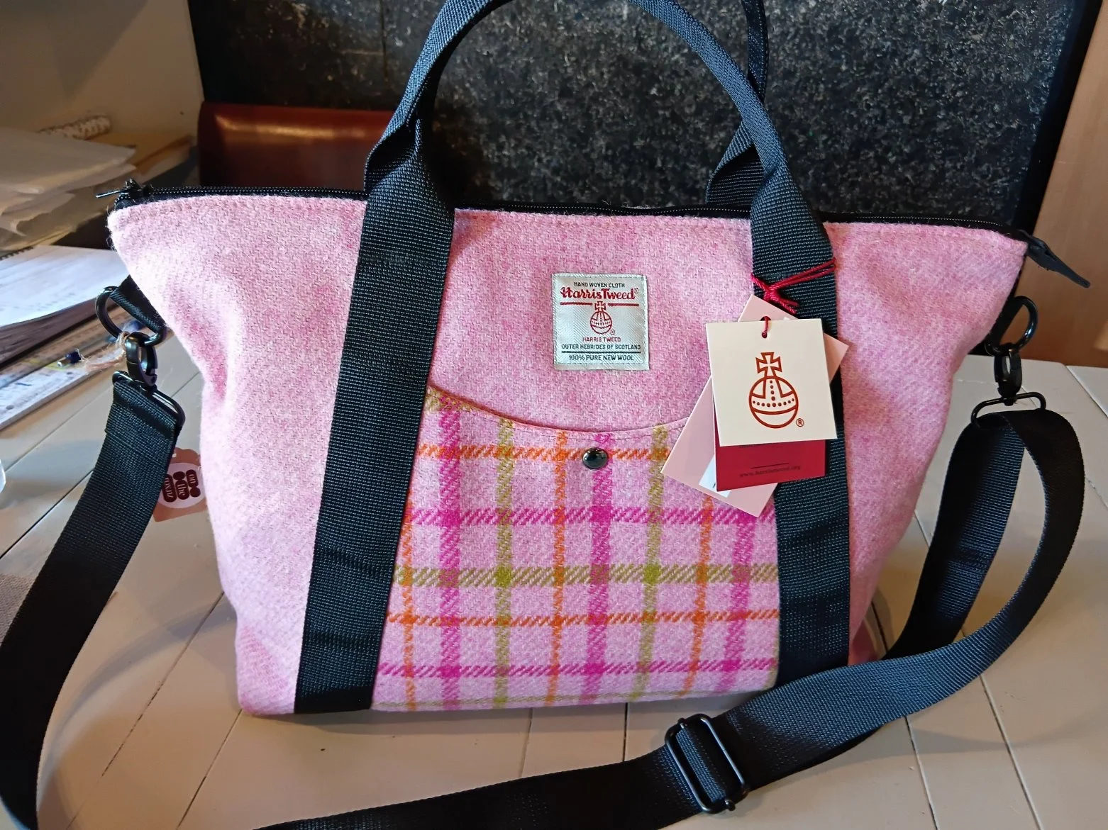 Large Harris Tweed® Tote Bag - Pink 3