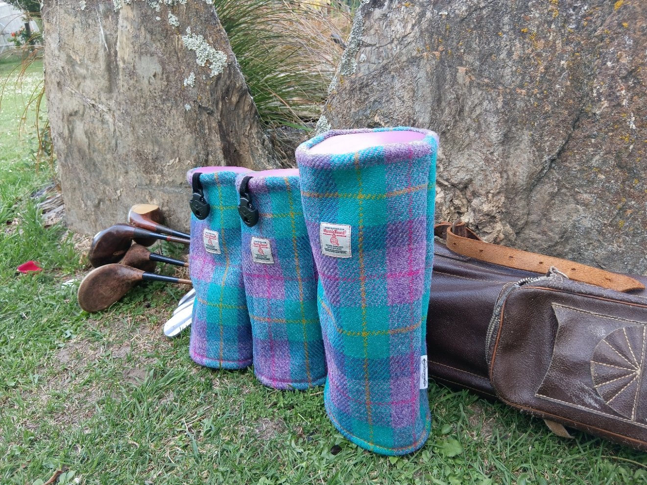 Harris Tweed® Golf Club Head Covers - Pink Tartan