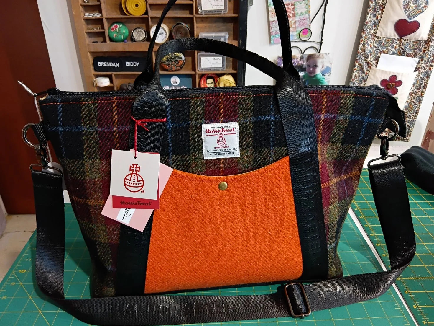 Large Harris Tweed® Tote Bag - Winter & Orange