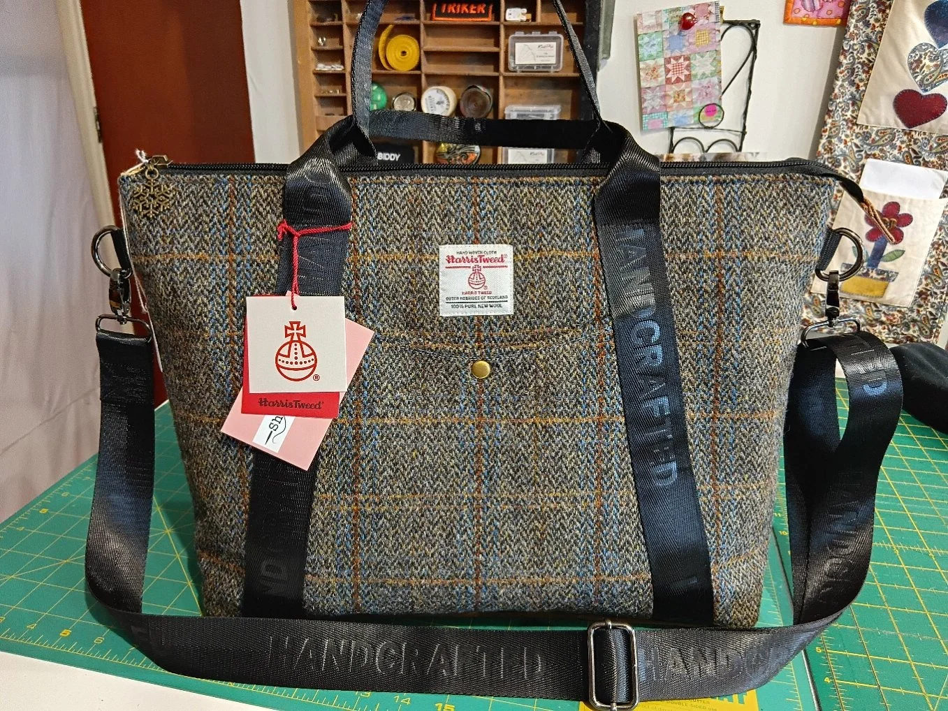 Large Harris Tweed® Tote Bag - Black Herringbone