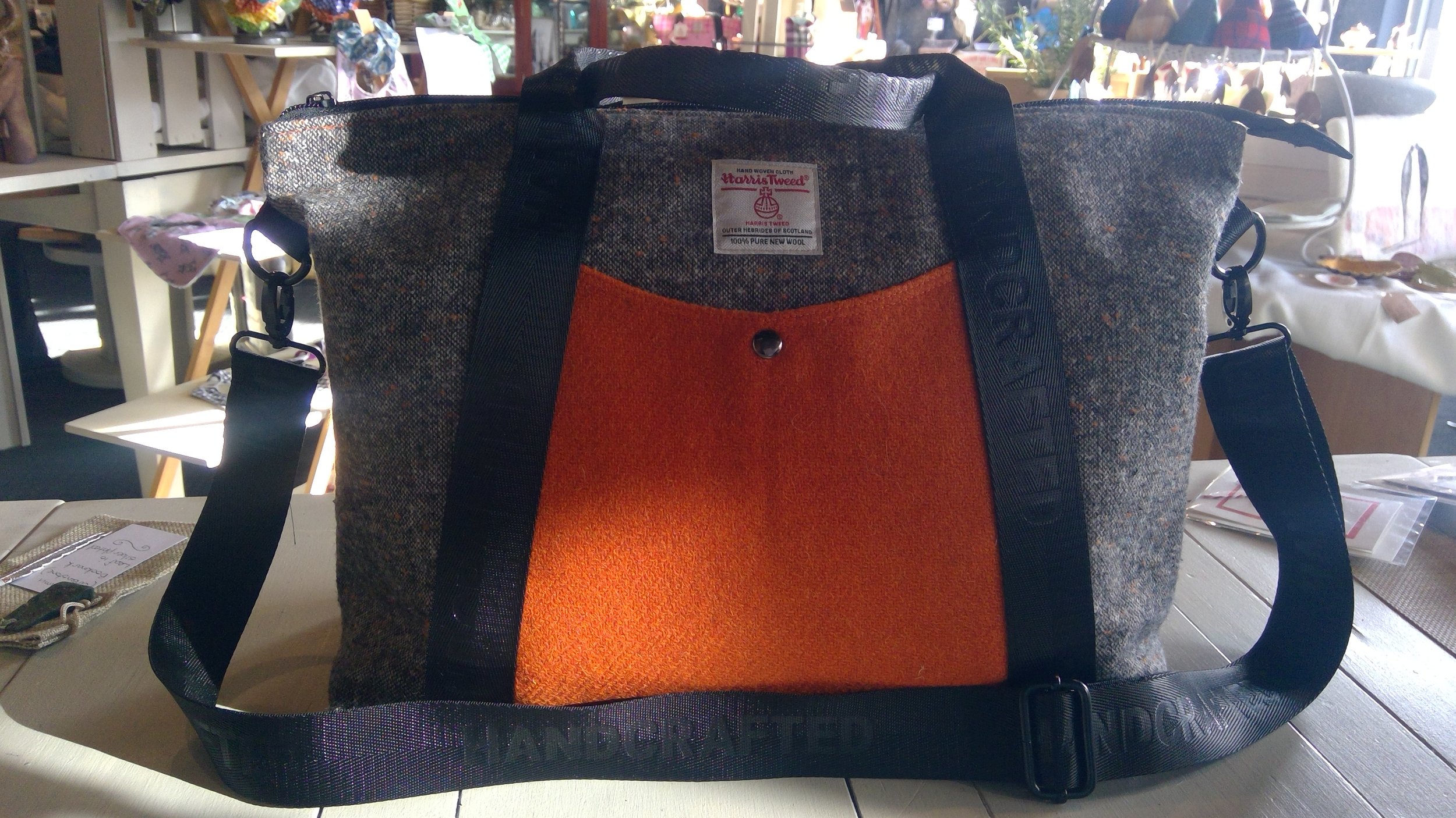 Large Harris Tweed® Tote Bag - Flecky & Orange