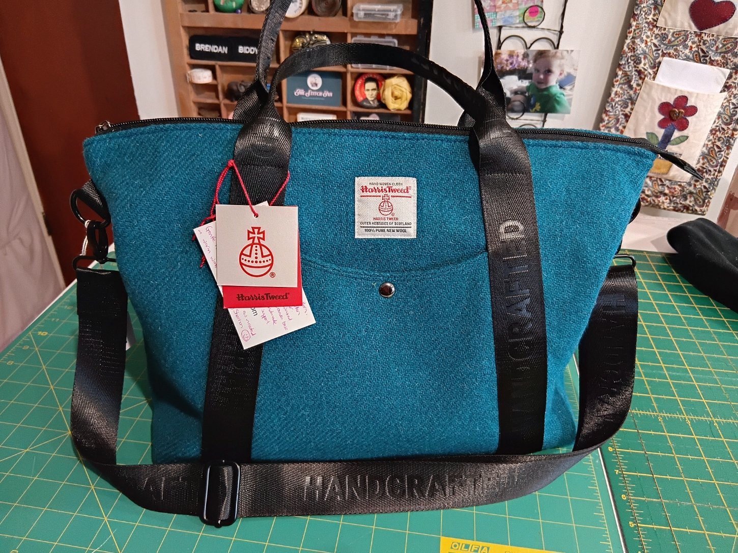 Large Harris Tweed® Tote Bag - Turquoise Blue